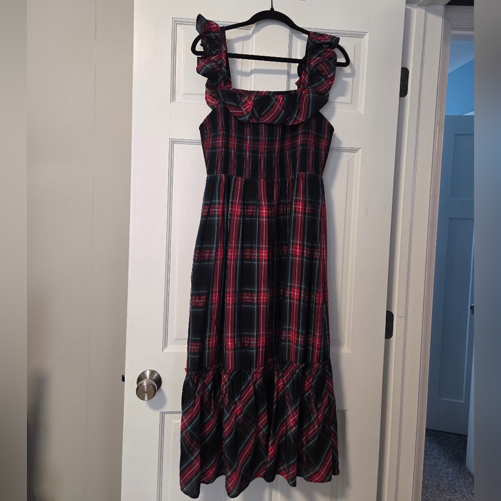 Vineyard Vines Tartan Ruffle Midi Dress - Red and Black